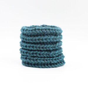 Handmade Hand Knit Round Chunky English Rib Knit Teal Blue Ear Warmer for Kids